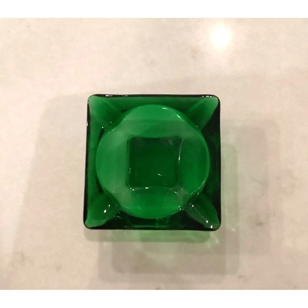 Small Emerald Green Ashtray Glass 3.5 Inch Square Vintage Cigarette Cigar
